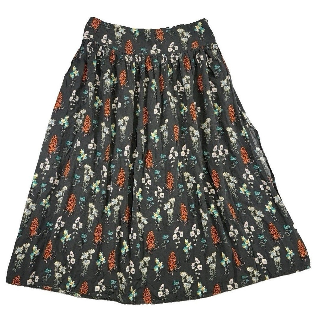 Natural Life Addie Midi Skirt Sz L Floral Romantic Boho Flowy Side Slit Festival